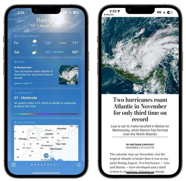 宣城苹果14维修分享iPhone 14手机如何看天气时顺带看新闻 
