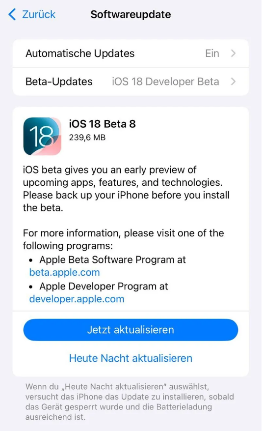 宣城苹果手机维修分享苹果 iOS / iPadOS 18 开发者预览版 Beta 8 发布 